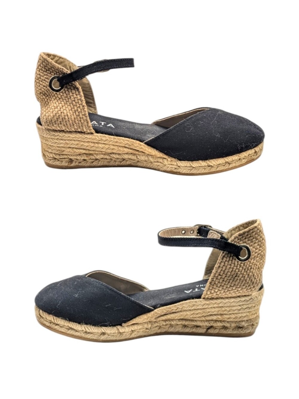Viscata Pubol Black Canvas Espadrille Wedge Sandals Size 39 US 8 EUC $135 S4144 - Picture 6 of 12